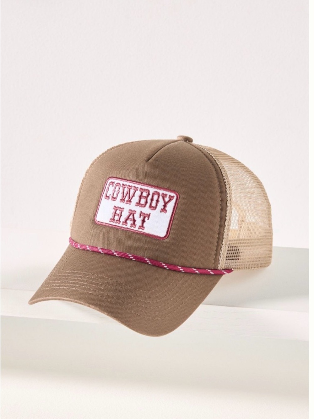Anthropologie Brown Trucker hat with 'Cowboy Hat' Patch